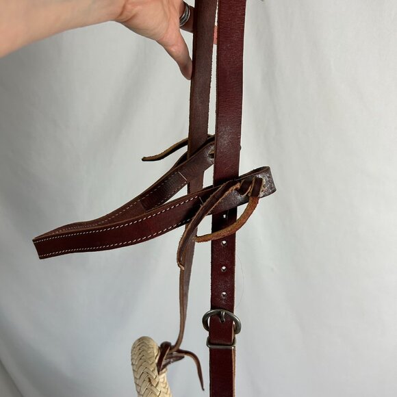 Handmade Braided Rawhide Bosal w Headstall and Cotton Rope Reins - Picture 4 of 5